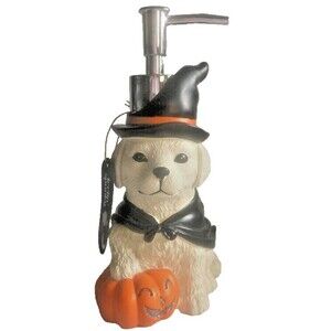 Halloween Soap Lotion Pump Dispenser Dog Yellow Lab Pumpkin Witch Hat Resin